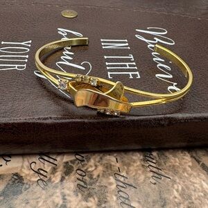 Vintage Gold Tone Rhinestone Open Bangle Bracelet Modernist